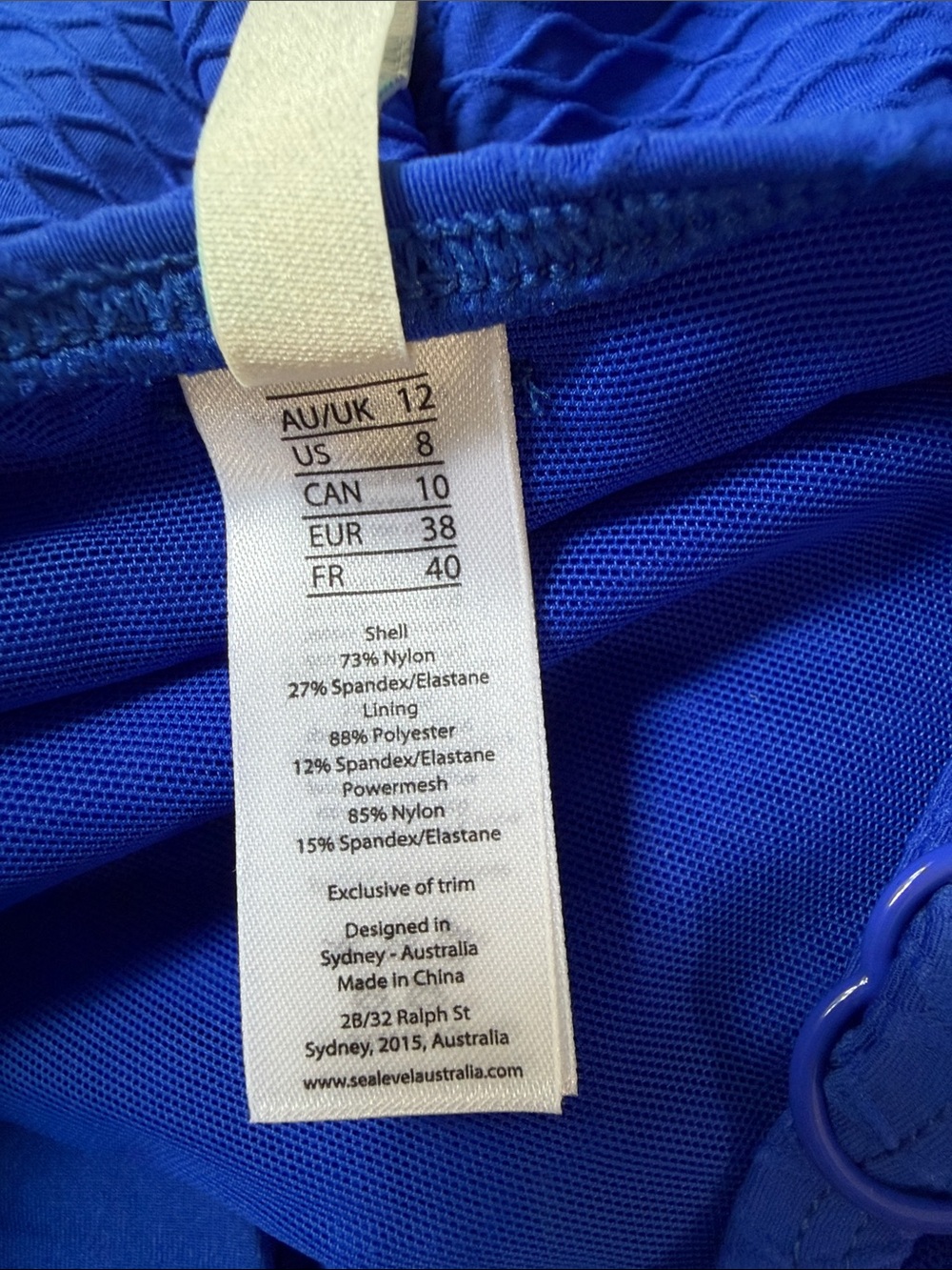 Sea Level Cobalt honeycomb One-Piece Swim Suit with U Bar Size 8 - Picture 6 of 10